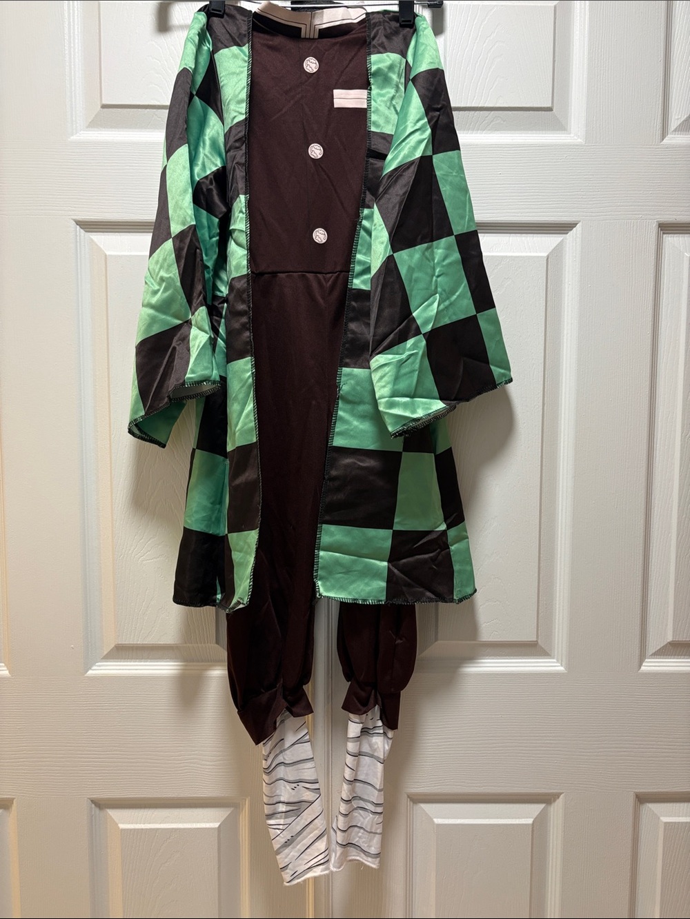 Kids Green and Black Checkered Kimono-Style Halloween Costume